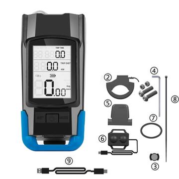 3-în-1 Lumina bicicletei Lumina bicicletei Bicicleta vitezometru USB reîncărcabilă Bicicleta Computer 120dB Bike Bell Horn - Albastru