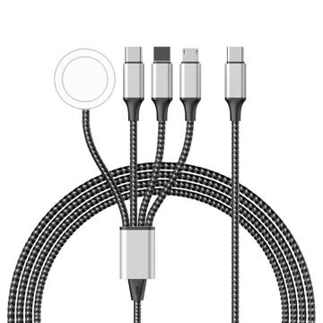 Cablu de încărcare împletit 4 în 1 - Type-C, Lightning, Micro USB, Apple Watch - 1.2m