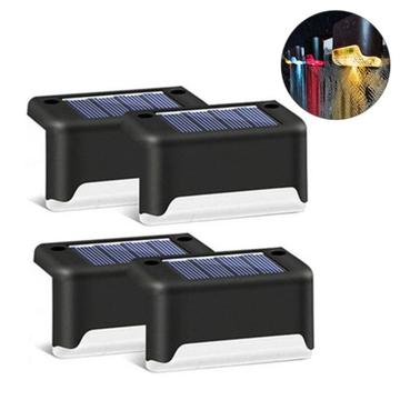 Lumini solare pentru scară, în aer liber, impermeabil, color, strălucire cu LED-uri, iluminat pentru trepte, lampă pentru gard pentru scară, curte, curte, grădină - 4 buc. - Negru