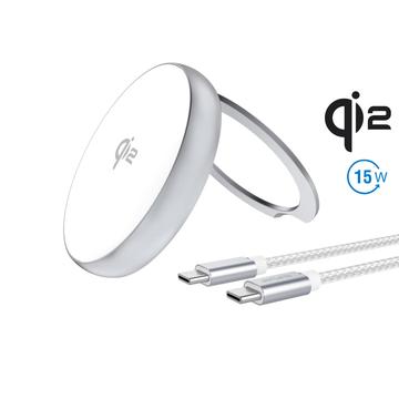 4smarts Încărcător wireless rapid Qi2 cu suport - compatibil MagSafe - 15W - alb / argintiu