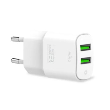 Încărcător de perete Puro Mini Dual USB - 12W - Alb