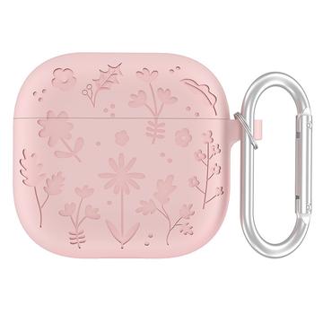 AirPods 4 Carcasă din silicon lichid cu model floral și carabină - roz deschis