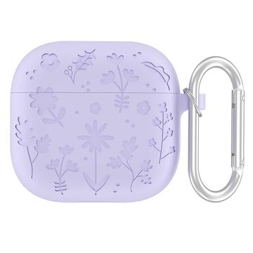 AirPods 4 Carcasă din silicon lichid cu model floral și carabină - Violet deschis