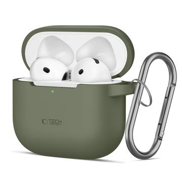 Carcasă cu cârlig din silicon AirPods 4 Tech-Protect - verde măsliniu