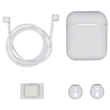 Kit de accesorii din silicon Apple AirPods / AirPods 2 4 în 1 - alb