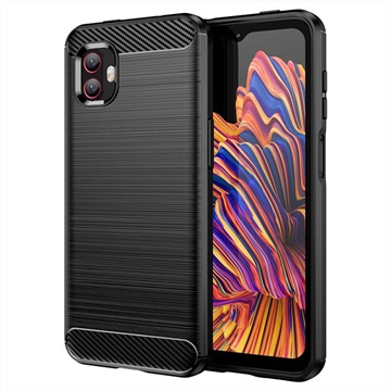 Husă TPU Periată Samsung Galaxy Xcover6 Pro - Fibră De Carbon - Negru