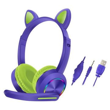 Cat Ears AKZ-020 Căști Over-Ear cu fir pentru copii / Căști pentru jocuri cu microfon - Violet