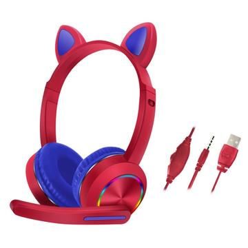 Cat Ears AKZ-020 Căști Over-Ear cu fir pentru copii / Căști pentru jocuri cu microfon - Roșu