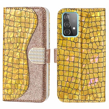 Husă Portofel Samsung Galaxy A52 5G, Galaxy A52s - Croco Bling - Auriu