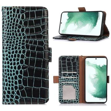 Husă Piele Portofel cu RFID Samsung Galaxy A14 - Crocodile - Verde