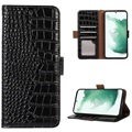 Husă Piele Portofel cu RFID Samsung Galaxy S21 FE 5G - Crocodile - Negru