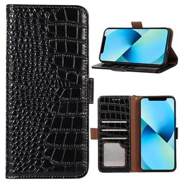 Husă Piele Portofel cu RFID iPhone 14 - Crocodile - Negru