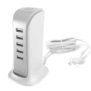 Dudao A5EU 5x Încărcător USB cu cablu de alimentare UE încorporat - 25W - Alb