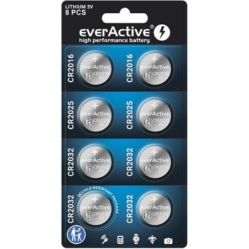 Set de baterii EverActive Mini Coin Cell - CR2016/CR2025/CR2032 - 8 bucăți.