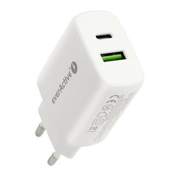 Încărcător de perete EverActive SC-370Q 25W - USB-A, USB-C - Alb