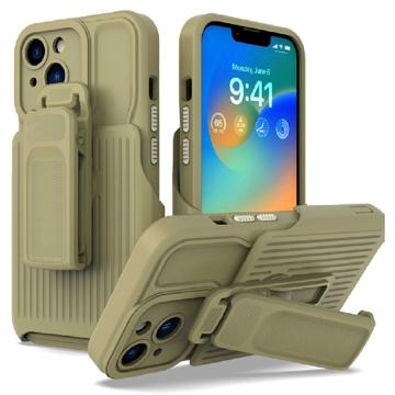 Husă Hibridă iPhone 14 Plus cu Clemă Curea - Seria Explorer - Verde Army