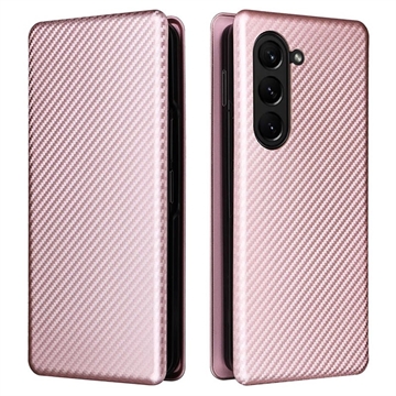 Husă Flip Samsung Galaxy Z Fold5 - Fibra de Carbon - Auriu Roze