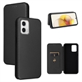 Husă Flip Motorola Moto G73 cu Suport Card - Fibra de Carbon - Negru