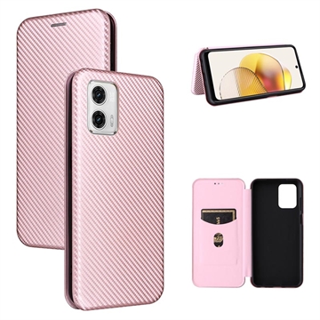 Husă Flip Motorola Moto G73 cu Suport Card - Fibra de Carbon - Auriu Roze