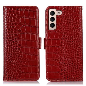 Husă Piele Portofel cu RFID Samsung Galaxy S23 5G - Crocodile - Roșu