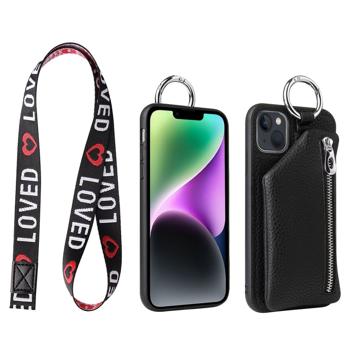 Husă cu Portofel Detasabil iPhone 14 Plus - Strap - Negru