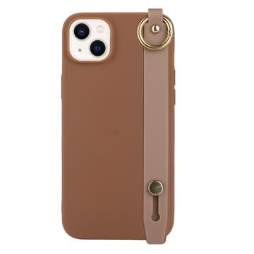 Husă TPU cu Bandă de Mână iPhone 14 Plus - Candy Color - Cafeniu