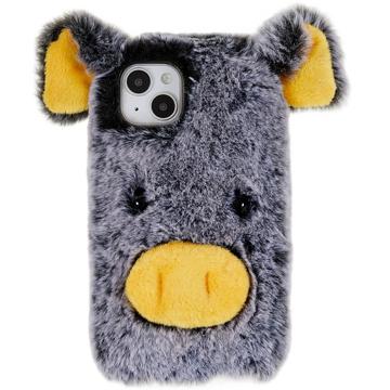 Husă Hibrida iPhone 14 Plus - Fluffy Plush - Porcul Gri