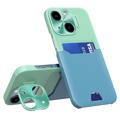 Husă iPhone 14 Plus cu Slot pentru Card - CamStand - Verde Deschis / Albastru Deschis