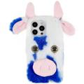 Husă Hibrida iPhone 14 Pro - Fluffy Plush - Vaca Albastru