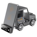 G63 Încărcător wireless 15W în formă de mașină cu difuzor Bluetooth, ceas și lumină de atmosferă - gri