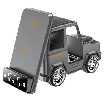 G63 Încărcător wireless 15W în formă de mașină cu difuzor Bluetooth, ceas și lumină de atmosferă