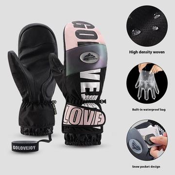 Golovejoy SK34 Winter Skiing Gloves - mănuși impermeabile, rezistente la vânt, cu ecran tactil - L - negru / roz