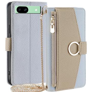 Google Pixel 8a Makeup Mirror Wallet Case w. curea de umăr - albastru