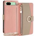 Google Pixel 8a Makeup Mirror Wallet Case w. curea de umăr - roz