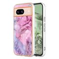 Husă TPU Google Pixel 8a - Marble Pattern Electroplated IMD - Albastru / Roz