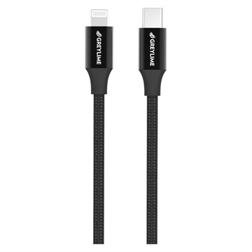 Cablu USB-C / Lightning Împletit GreyLime 18W - Certificat MFi - 1m - Negru