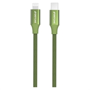 Cablu USB-C / Lightning Împletit GreyLime 18W - Certificat MFi - 1m - Verde