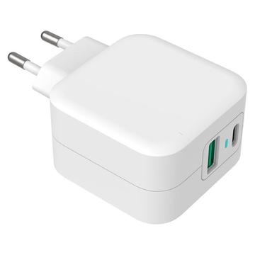 Încărcător de perete GreyLime 38W PD & QC - USB-C, USB-A - alb