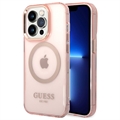Husă Hibrid iPhone 14 Pro Max - Guess Gold Outline MagSafe - Roz Translucid