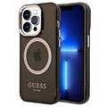 Husă Hibrid iPhone 14 Pro - Guess Gold Outline MagSafe - Negru Translucid