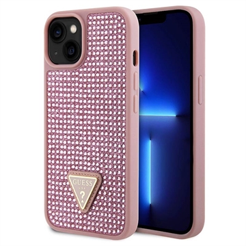 Husă iPhone 15 - Guess Rhinestones Triangle Metal Logo - Roz