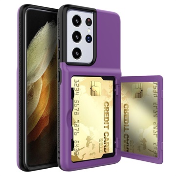 Husă Hibrid Samsung Galaxy S21 Ultra 5G - cu Oglindă Ascunsă și Slot Card - Violet