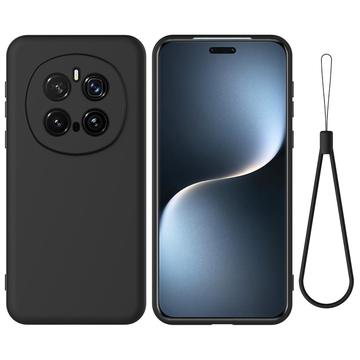 Husă din silicon lichid Honor Magic7 Pro cu curea de mana - negru