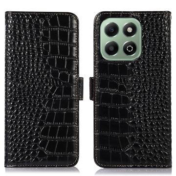 Husă Piele Portofel cu RFID Honor X6b - Crocodile - Negru