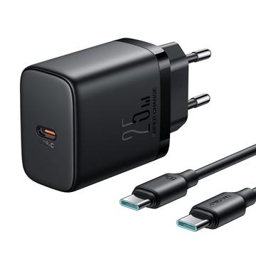 JOYROOM JR-TCF11 Set de încărcător de perete rapid de 25 W cu cablu USB-C la USB-C 60W de 1m, mufă UE - negru