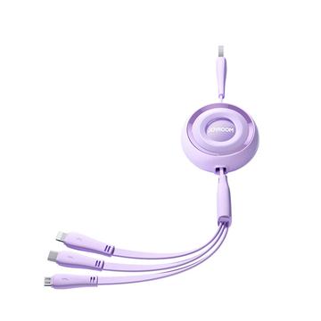 Joyroom S-A40 Cablu mini-retractabil colorat 3 în 1 USB-A la USB-C/Lightning/MicroUSB - 1m - violet