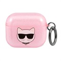 Husă TPU AirPods 3 - Karl Lagerfeld Glitter Choupette Head - Roz