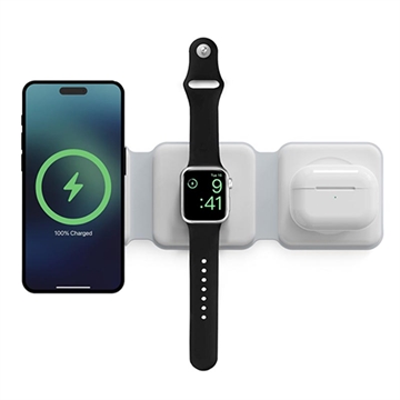 Ksix 3 în 1 încărcător wireless pliabil 15W - iPhone, Apple Watch, AirPods - alb