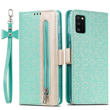 Husă Portofel Samsung Galaxy A41 Lace Pattern - Verde