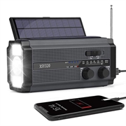 Lippa LPFMR02 FM Radio de urgență cu manivelă, panou solar, Power Bank 4500mAh - negru